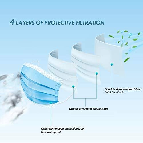 Disposable Face Mask, 4 Layers Safety Masks (Pack of 50) with Elastic